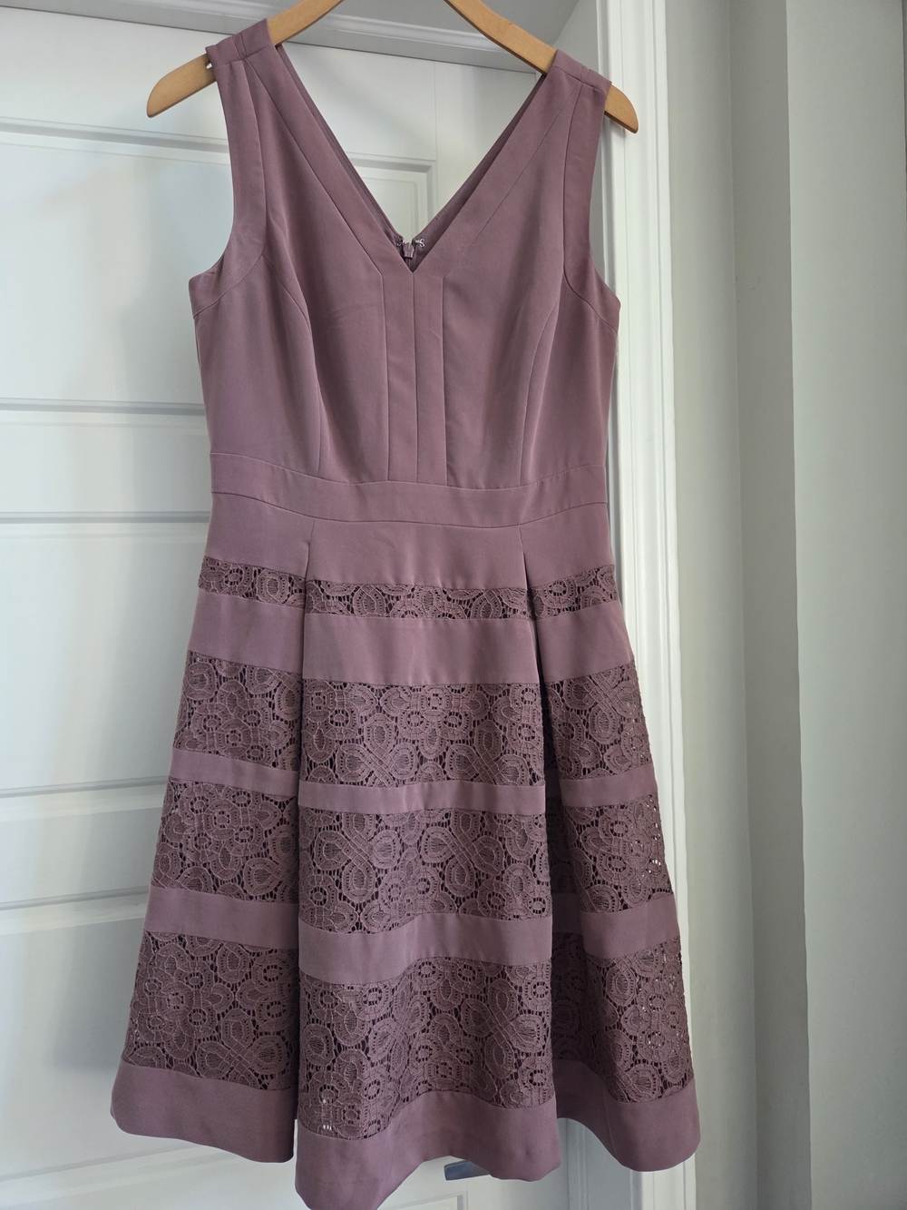 The Limited Mauve Sleeveless Fit-and-Flare Cocktail Dress Lace Stripes V-Neck